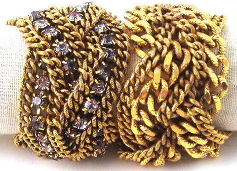 Braided Chain Bracelets, Gold-Plate & Clear Crystals