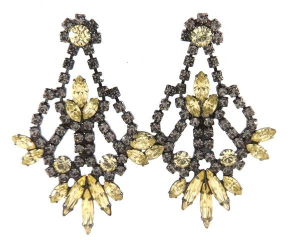 Yellow & Black Diamond Crystal Drop Earrings
