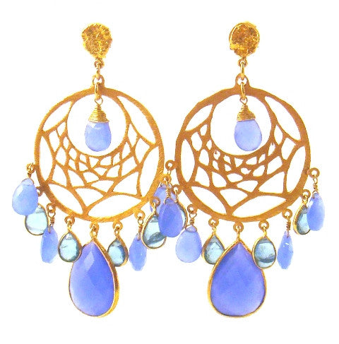 Blue Chalcedony & Apetite Gold Plated Chandelier Earrings