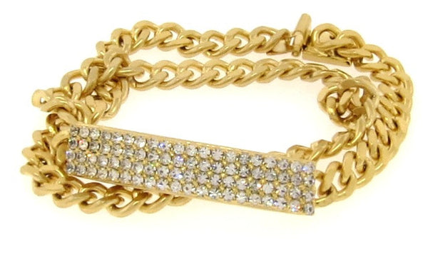 Crystal & Golden Double Wrap ID Bracelet, Narrow
