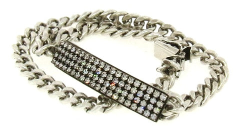 Crystal & Silver-tone Double Wrap ID Bracelet, Narrow