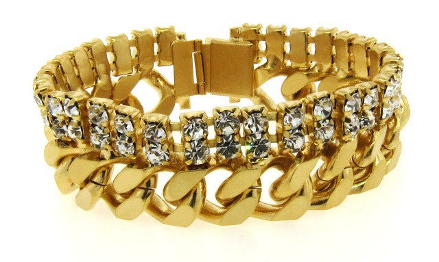 Wide Crystal & Golden Chain Link Bracelet – Linea Luxe