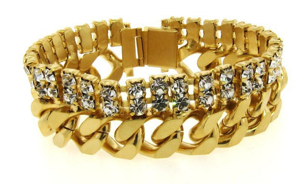 Wide Crystal & Golden Chain Link Bracelet