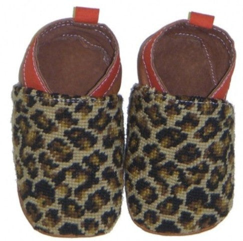 Leopard, Needlepoint Baby Shoes (0-6 mo)