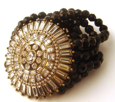 Vintage-Inspired Crystal & Black Bead Stretch Bracelet