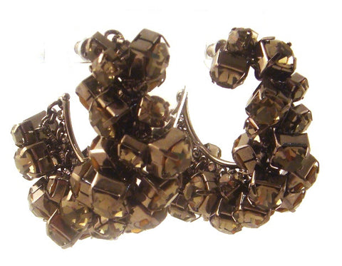 Smoky Crystal Cluster Hoop Earrings