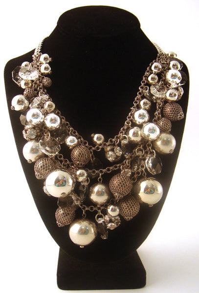 "Jude" Crystal & Silver Ball Bib Necklace