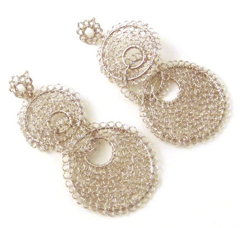 Hanging Mesh Earrings, Silver Tone