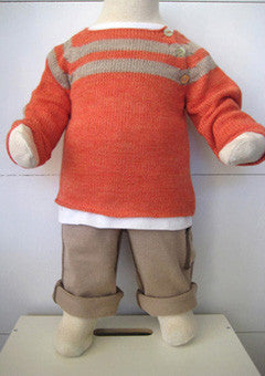 "Hide & Seek" Boat Neck Sweater,   Tomato/Camel