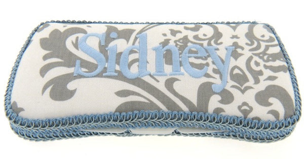 Personalized Baby Wipe Case, Gray Damask (Travel Size)