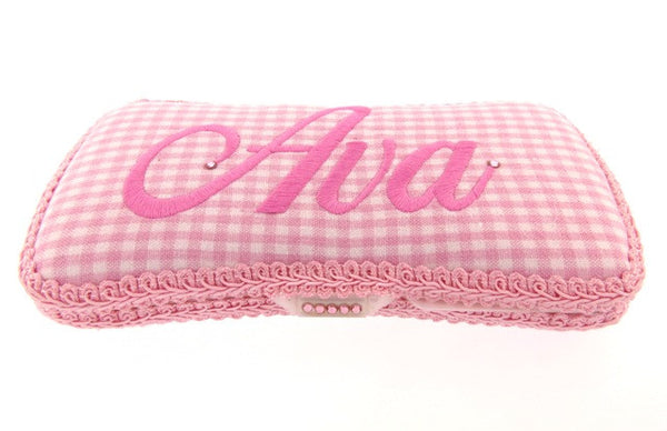 Personalized Baby Wipe Case, Pink Gingham (Travel Size)