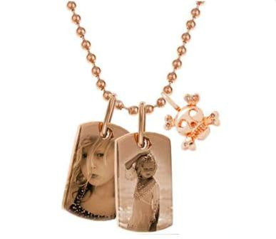 Personalized Rose Gold Dog Tags & Diamond Skull Charm Necklace