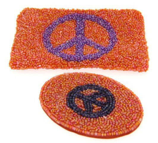 Beaded Cosmetic Bag & Mirror, Peace Sign