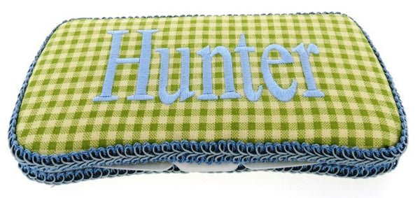 Personalized Baby Wipe Case, Green Gingham (Travel Size)